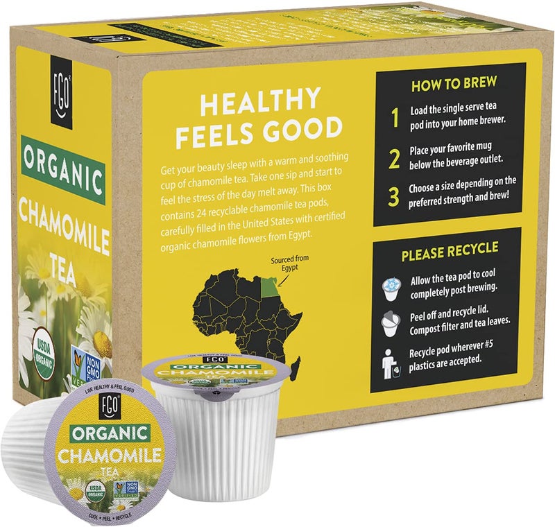 FGO Organic Chamomile Tea K-Cup Pods for Keurig, 24 Count (Pack of 1), Naturally Caffeine-Free Herbal Tea, USDA Organic, Non-GMO, & Recyclable - Image 3